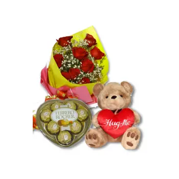 Red Rose bouquet,Ferrero chocolate box With Bear